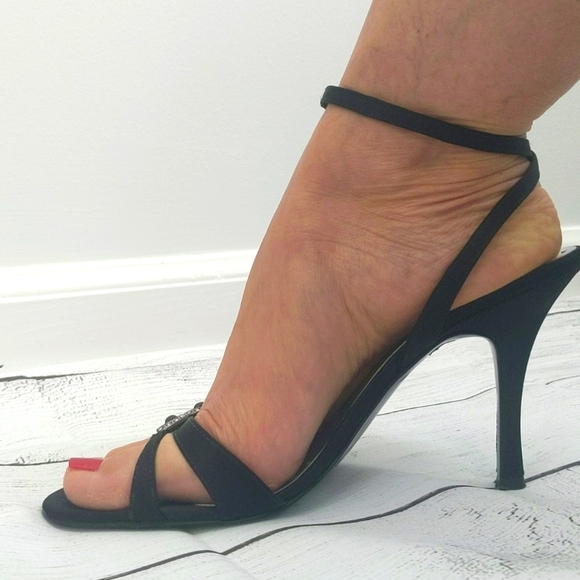 BCBGirls Black Satin Ankle Strap Sandals - Size 8 - Picture 3 of 14